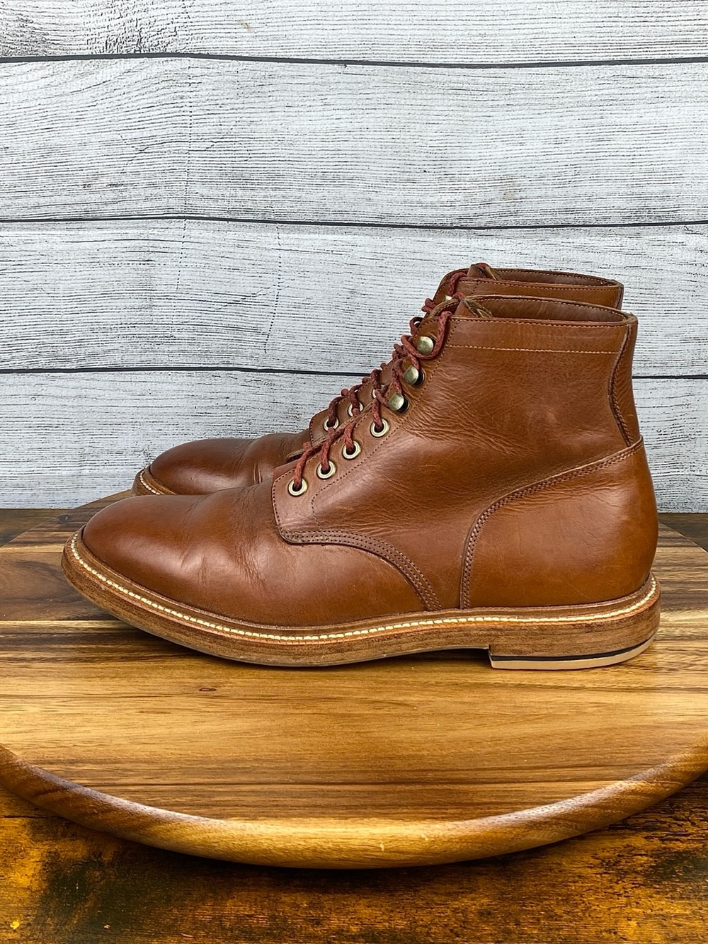 Grant Stone Diesel Saddle Tan Leather Plain Toe Boot Men’s Size 10 D
